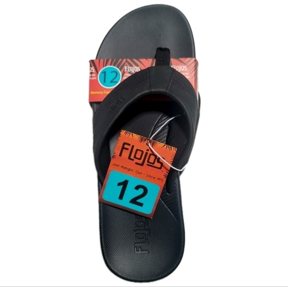 Flojos Men's Memory Foam Flip Flop MEMEX Footbed Arch Support Black Size 12 - Picture 7 of 11